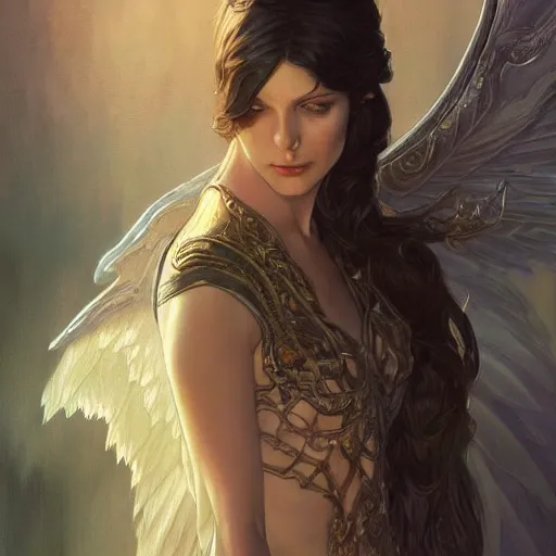 Image similar to lucifer morningstar, d & d, fantasy, intricate, elegant, highly detailed, digital painting, artstation, concept art, smooth, sharp focus, illustration, art by artgerm and greg rutkowski and alphonse mucha