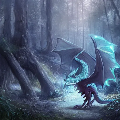 Prompt: cute anime dragon in cold forest, dnd character, background focus, fantasy, lizard legs, magic, realistic textured skin, big lizard head, eagle feather, eagle wings, glowing eyes, clear clean, by lya kushinov, avetetsuya studios, alexandra fomina artstation, by makoto shinkai, digital 2 d, matte painting