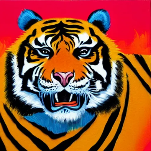 Prompt: painting of a tiger, hotline miami style