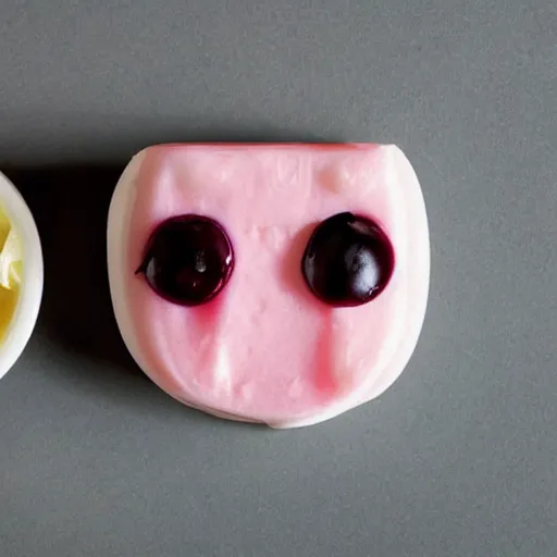 Prompt: a yogurt with a face
