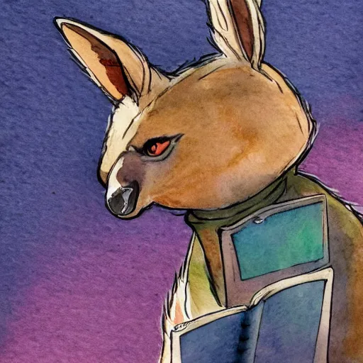 Image similar to watercolor sketch of a story book kangaroo in the style of disco elysium