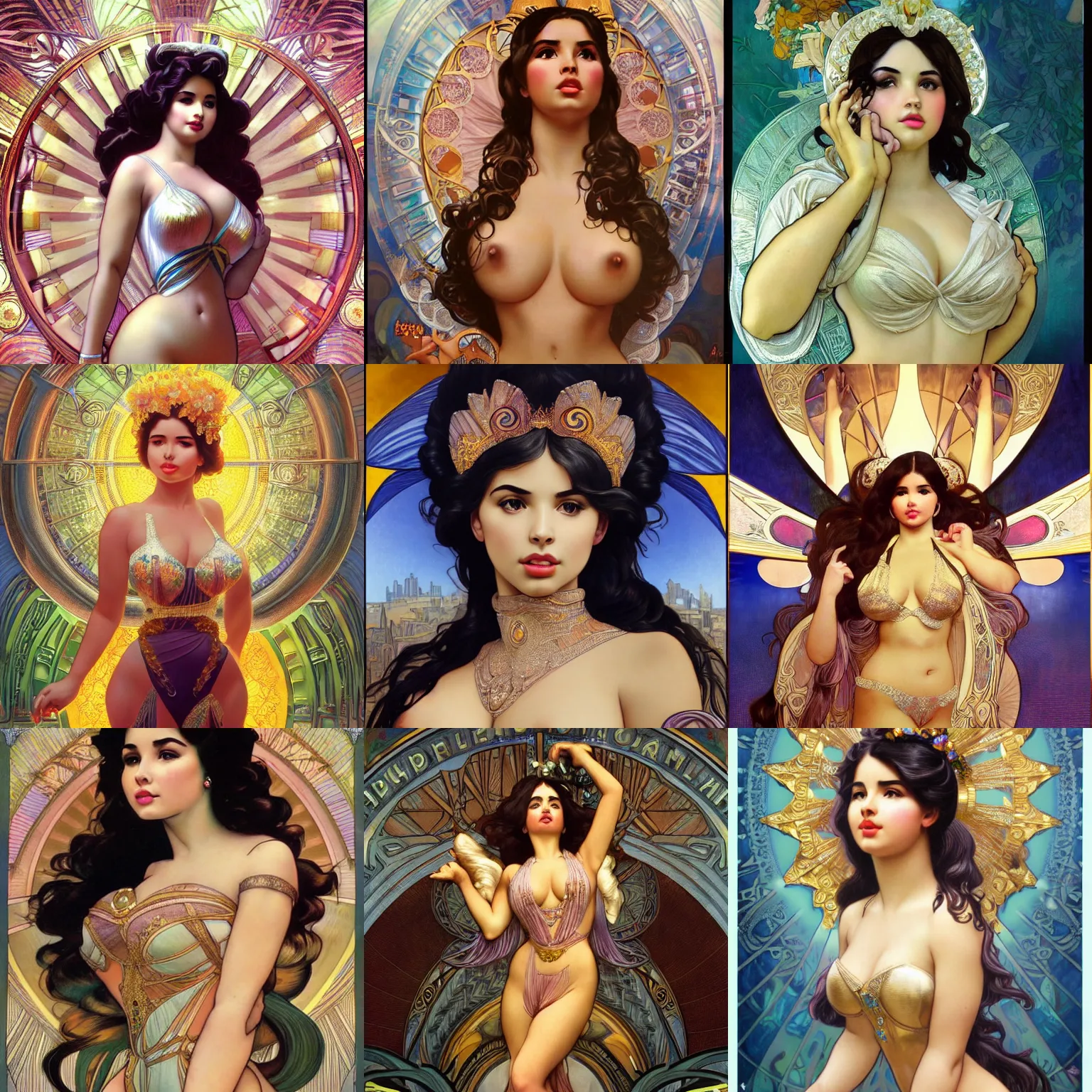 Prompt: demi rose, goddess, hyperrealistic full figure, art deco factory, metropolis by alphonse mucha, by botticelli, fantasy art, intricate detailing, dynamic lighting, artstation, full figure poster, volumetric lighting, very detailed face, 4 k, award winning