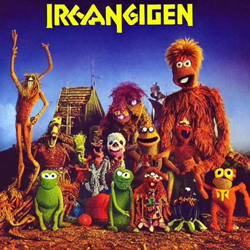 Image similar to animal the muppet on iron maiden album cover, 8 k resolution hyperdetailed scary heavy metal dystopian surrealism