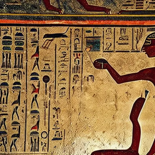 Prompt: ancient egyptian hieroglyphics depicting the first contact with alien life