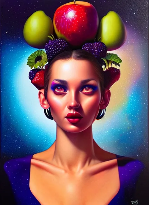 Image similar to cosmic random fruit portrait, pixar style, by tristan eaton stanley artgerm and tom bagshaw.