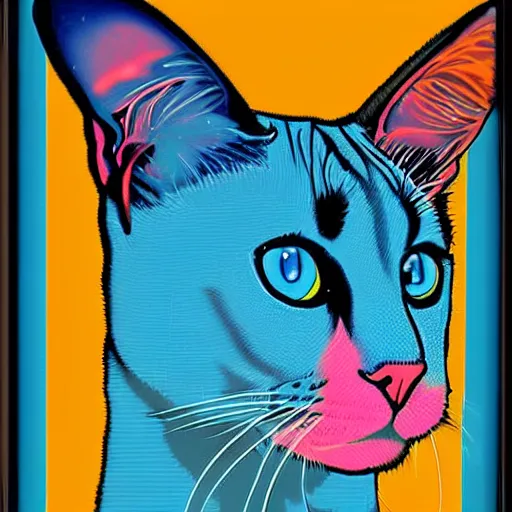 Prompt: a siamese cat that has blue eyes pop art