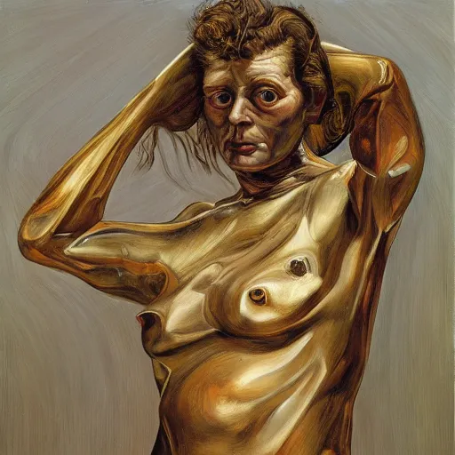 Prompt: high quality high detail painting by lucian freud, hd, woman with scifi suit