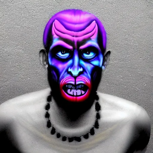 Prompt: psychedelic blacklight airbrush artwork of a stylized orc biker