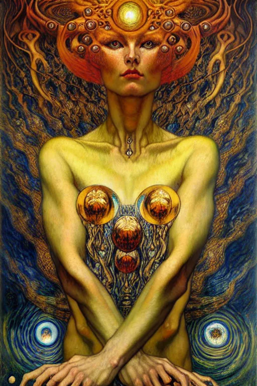 Image similar to Divine Chaos Engine by Karol Bak, Jean Delville, William Blake, Gustav Klimt, and Vincent Van Gogh, symbolist, visionary