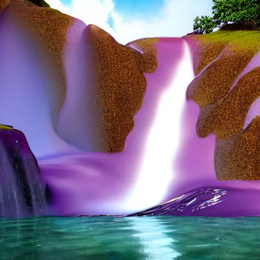 Prompt: purple fjord waterfall, highly detailed, 4k, HDR, award-winning, octane render