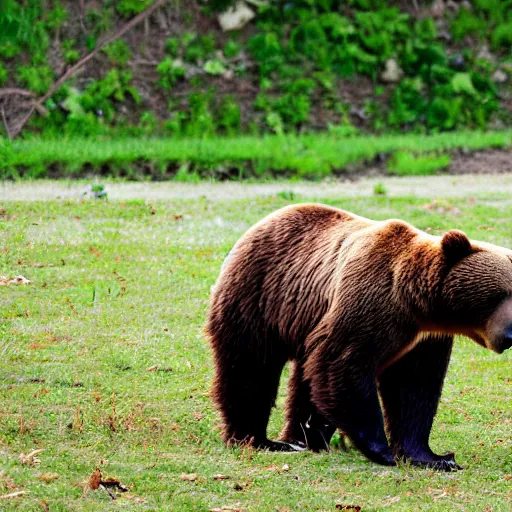 Prompt: cute brown bear at a picnic