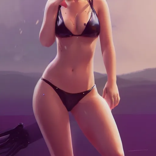 Prompt: cgsociety, by wlop, ilya kuvshinov, krenz cushart, greg rutkowski, trending on artstation. zbrush sculpt, octane, maya, houdini, vfx. cute jennifer lawrence wearing latex bikini. cinematic dramatic atmosphere, sharp focus, volumetric lighting.