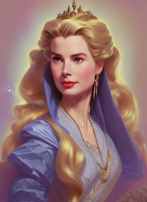 Image similar to Grace Kelly with ridiculously long hair as Rapunzel, western, D&D, fantasy, intricate, elegant, highly detailed, digital painting, artstation, concept art, matte, sharp focus, illustration, art by Artgerm and Greg Rutkowski and Alphonse Mucha, masterpiece, stunning, artstation