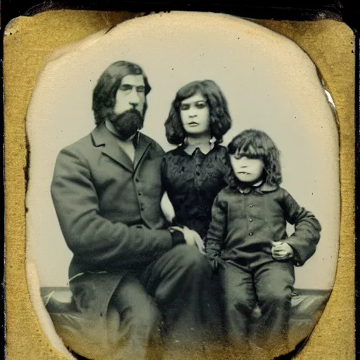 Image similar to a tintype photo of bigfoot and his family