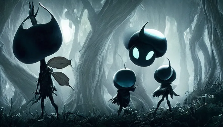 Image similar to Hollow Knight live action movie adaptation, directed by Guillermo Del Toro, IMAX cinematography by Roger Deakins, dark fantasy, principal photography