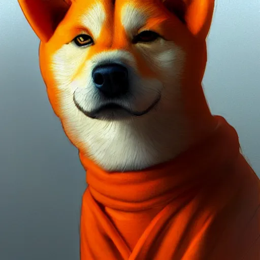 Image similar to a aesthetic award winning commission of a antrho shiba inu wearing an orange hoodie,art by greg rutkowski,character design by charles bowater,ross tran,hyperdetailed,photorealistoc,detailed face,4k,cute,artstation,deviantart