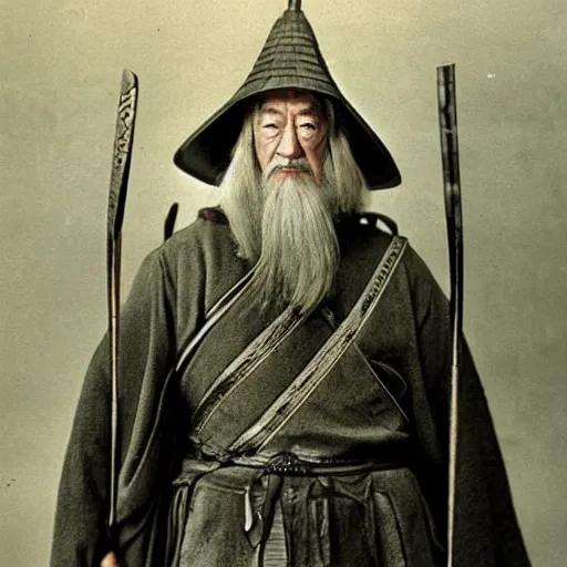 Prompt: “Gandalf in full samurai armour, 1900’s photo”