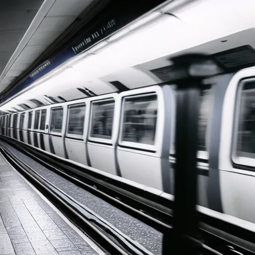 Image similar to photo, london underground, 5 0 mm f / 1. 4, cinestill 8 0 0,