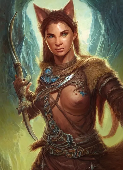 Prompt: khajit, ultra detailed fantasy, dndbeyond, bright, colourful, realistic, dnd character portrait, full body, pathfinder, pinterest, art by ralph horsley, dnd, rpg, lotr game design fanart by concept art, behance hd, artstation, deviantart, hdr render in unreal engine 5