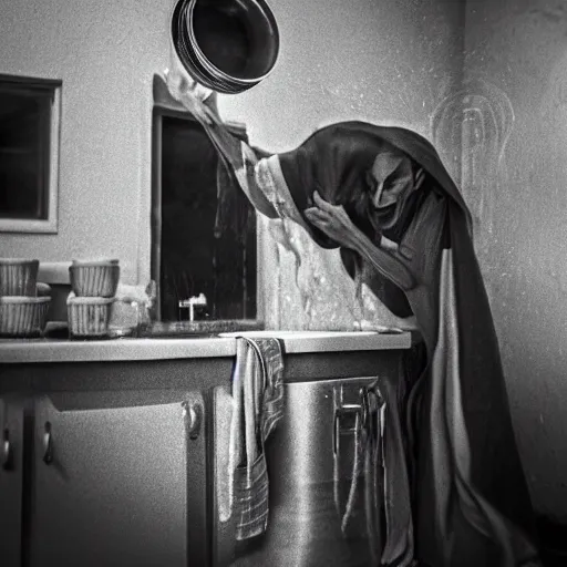 Prompt: portrait of nosferatu washing dishes, realistic detailed photography, 5 0 mm lens