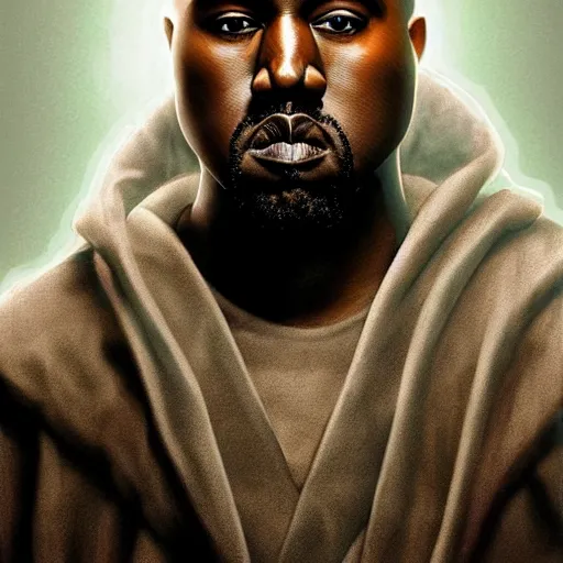 Image similar to Kanye West Jedi master, 4k, artstation, cgsociety, award-winning, masterpiece, stunning, beautiful, glorious, powerful, fantasy art