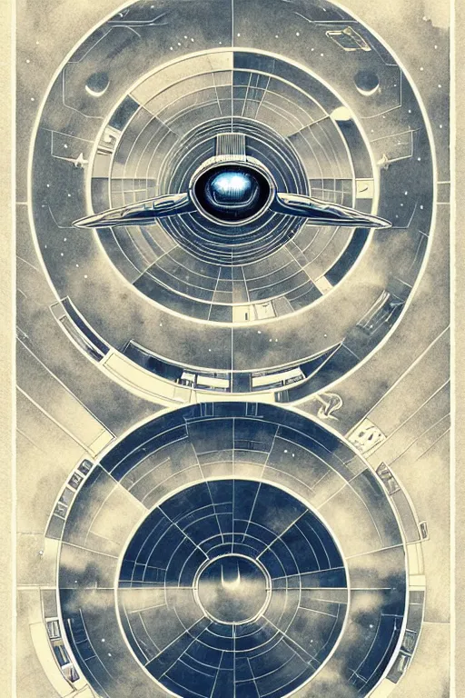 Image similar to design, symmetry, starship enterprise, borders, lines, decorations, muted colors, by jean - baptiste monge