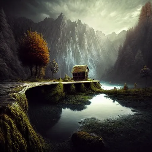 Image similar to michal karcz grunge painting of a beautiful landscape. , monster theme, detailed, elegant, intricate, 4k,