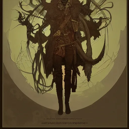 Image similar to an ultra detailed vector image of the hunter from bloodborne trapped in the hunter's dream, concept art by alphonse mucha and greg rutkowski, scary shadows, blood moon eclipse, polaroid octane render, laminal space