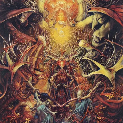 Prompt: realistic detailed image of Satanic Ritual by Ayami Kojima, Amano, Karol Bak, Greg Hildebrandt, and Mark Brooks, Neo-Gothic, gothic, rich deep colors. Beksinski painting, part by Adrian Ghenie and Gerhard Richter. art by Takato Yamamoto. masterpiece