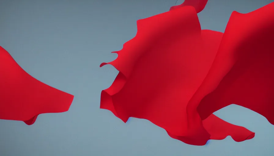 Image similar to red cloth floating, cloth simulation, realistic, volumetric lighting, octane, redshift, 4 k