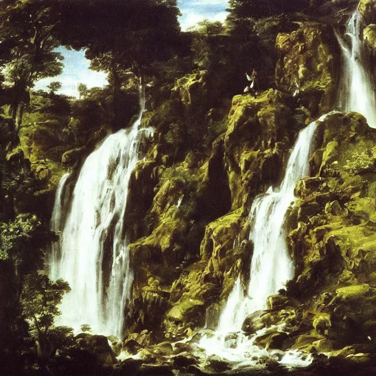 Prompt: very very beautiful waterfall by Diego Velázquez