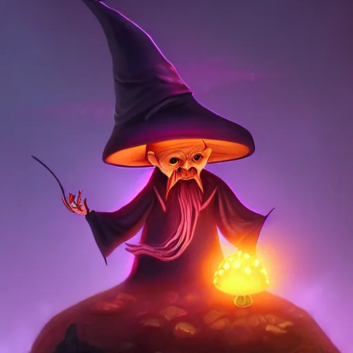 Prompt: evil mushroom wizard holding a glowing fungus moody, fantasy, dark, rim lighting