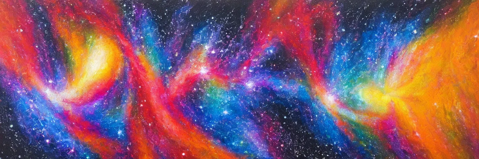 Prompt: an oil painting of hyper realistic galaxy colliding, colourful
