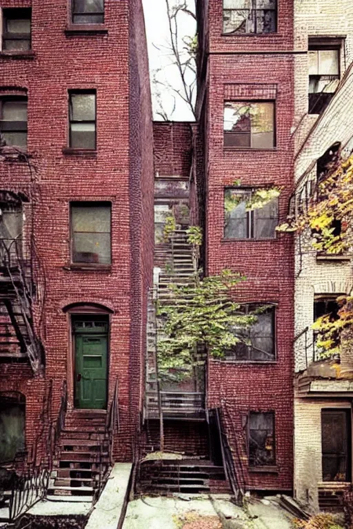 Image similar to (((((a ramshackle manhattan brick brownstone deep in the forest))))) by Roberto Gatto!!!!!!!!!!!!!!!!!!!!!!!!!!!