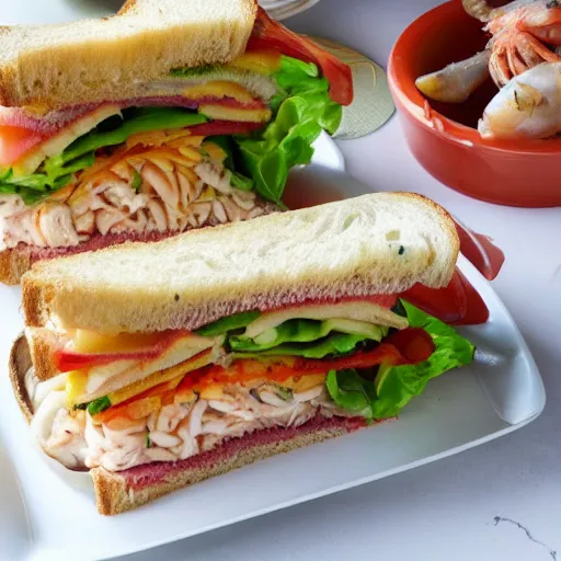 Image similar to a seafood sandwich, cookbook photo