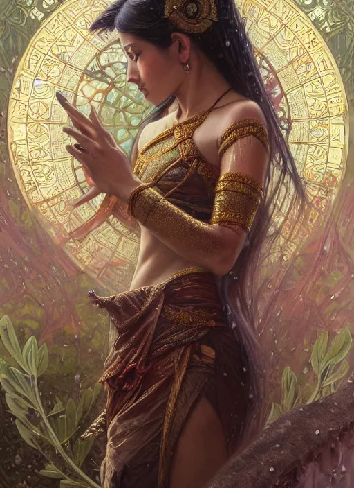 Image similar to kuntilanak on bayan tree, d & d, wet, shiny, fantasy, intricate, baroque, elegant, higly detailed, dramatically art, ultra definition, digital painting, artstation, concept art, smooth, sharp focus, illustration, art by artgerm and greg rutkowski and alphonse mucha and garis edelweiss and alex flores