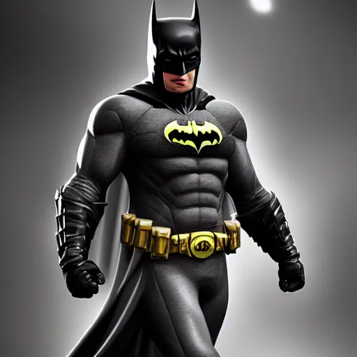 Prompt: thick batman, realistic, 4 k, super realistic, super detailed, high octane, photorealistic, rendering 8 k, 8 k octane, unreal engine,
