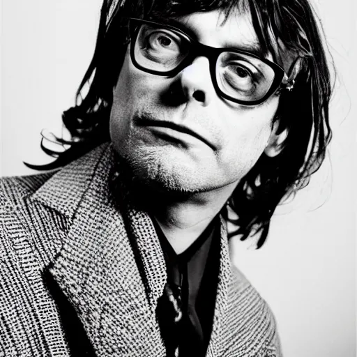 Prompt: 90s Jarvis Cocker wearing Mongolian armor, fashion photography, by Hedi Slimane