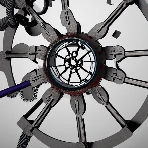 Prompt: high powered next generation industrial mechanical dream catcher, gears and pistons