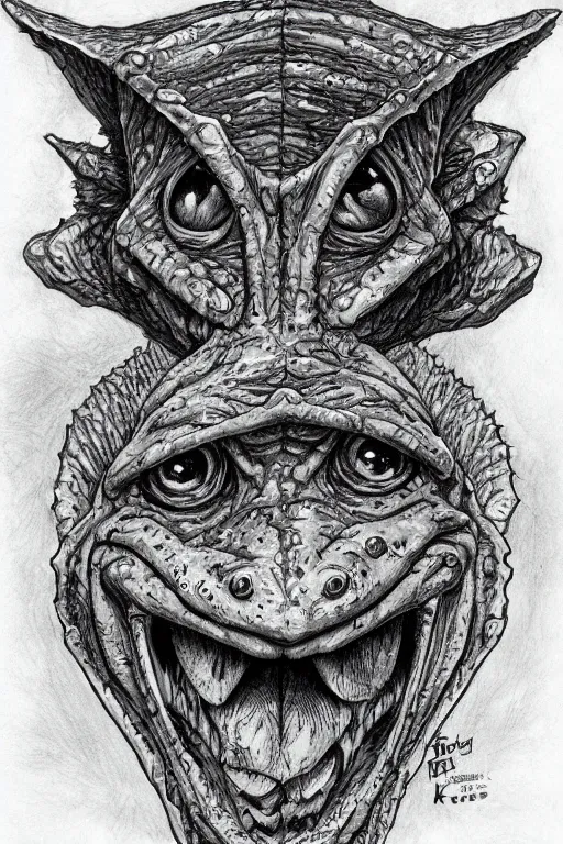 Image similar to frog goblin, symmetrical, goblin, highly detailed, digital art, sharp focus, trending on art station, kentaro miura manga art style