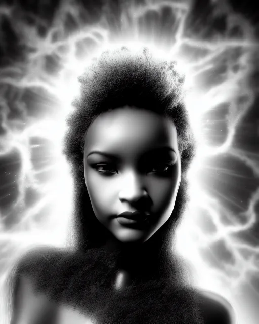 Image similar to a black and white photo of a divine young feminine cyborg, halo, photorealistic, artistic, poetic, 8 k,