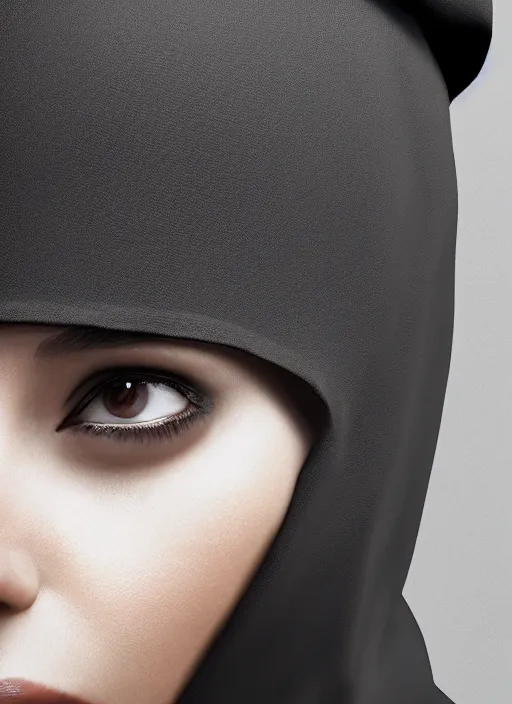 Image similar to a close up of a woman wearing a black vail covering her face. A black robe on. Unreal engine, photorealistic, 8k