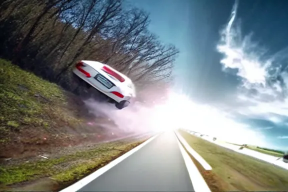 Image similar to dash cam footage of a car flying in the air