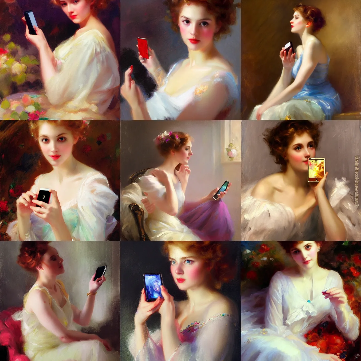 Prompt: e - girl holding an iphone, by vladimir volegov and alexander averin and delphin enjolras and daniel f. gerhartz