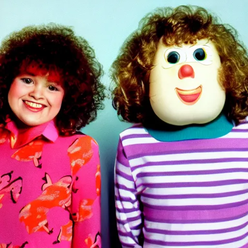 Prompt: still from 8 0 s family comedy show my two turnips, portrait faces, giant turnips