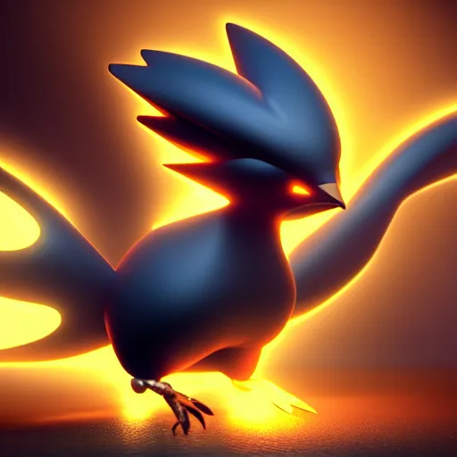 Prompt: fat metal bird pokemon with two pipes coming out of its back with exhaust coming out octane render trending on artstation 8 k highly detailed beautiful lighting