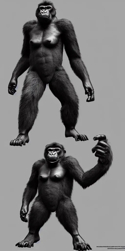 Image similar to futuristic gorilla eldenring boss. concept art, character sheet, fromsoftware, dark souls, eldenring, screenshot, extremely detailed, insanely detailed, realistic, zbrush, horror, bloodbourne, full body concept