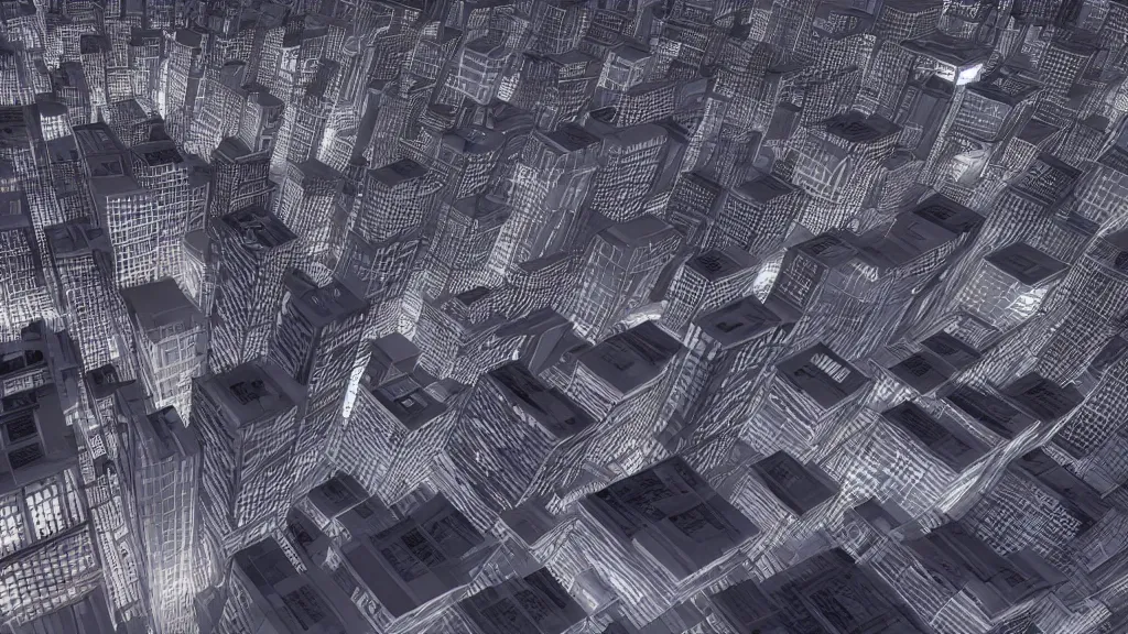 Prompt: 3 d fractal cityscape at night, ambient occlusion, octane render