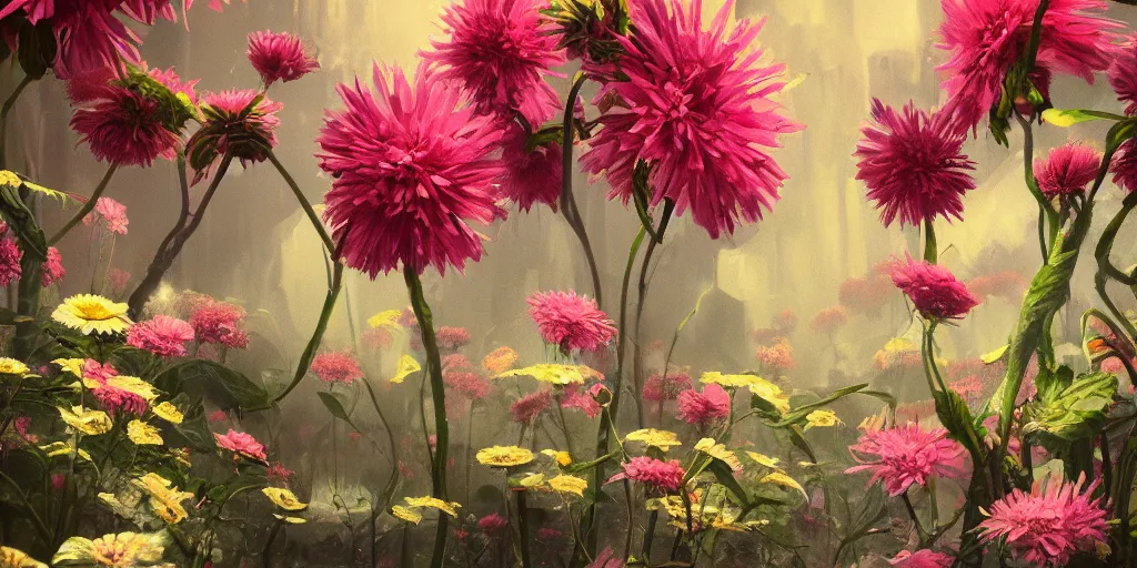 Image similar to retro painting of surreal waiim flowers, by anatol petrytsky, highly detailed, hyperrealism, excellent composition, cinematic concept art, dramatic lighting, trending on artstation