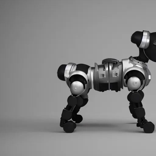 Image similar to dog robot wearing a large around its neck. 3 d render, oktane, post - processing, 8 k, cinematic lighting